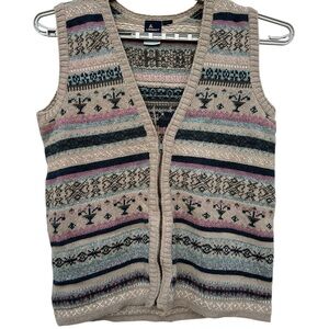 Vintage 80s Lizsport Fair Isle Sweater Vest Full Zip Women’s XL Grandma Chic EUC